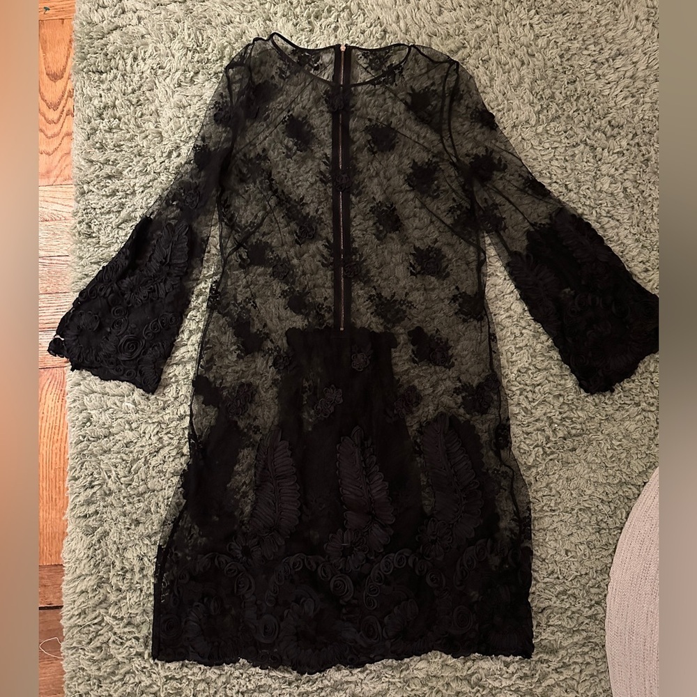 3.1 Philip Lim 2 Piece Green and Black Lace Dress with Bell Sleeves Size 4 - Picture 2 of 13